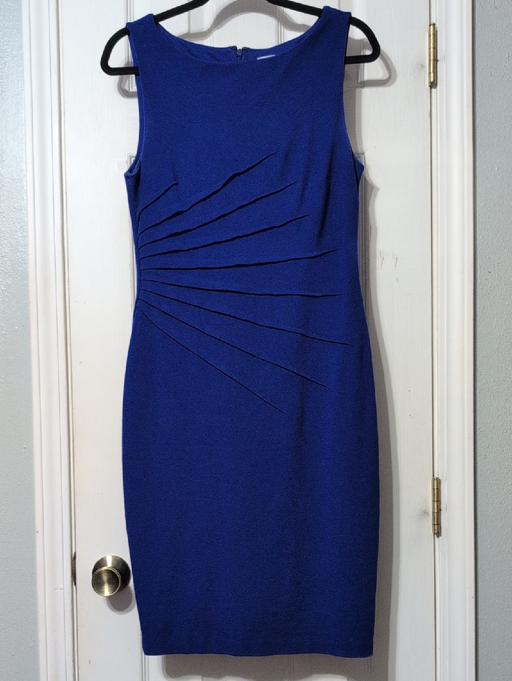 Cache Royal Blue Sleeveless Midi Dress with Radiant Pleats